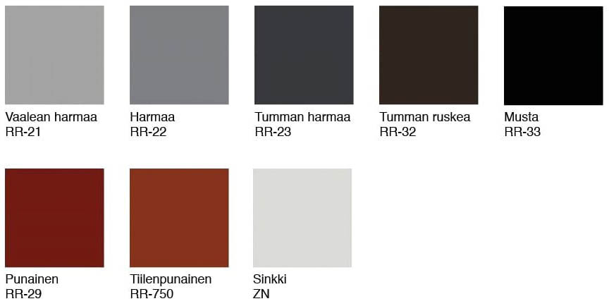 Kattosiltojen värivalikoima